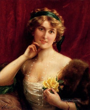  rosa Obras - Una dama elegante con una rosa amarilla niña Emile Vernon
